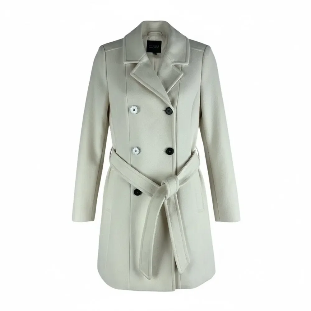 Express Premium Wool Blend Belted Double Breasted Coat Cream White Size XS